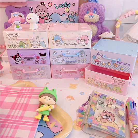 Kawaii Desktop Storage Boxes Cartoon Girl Cosmetic Storage Drawer