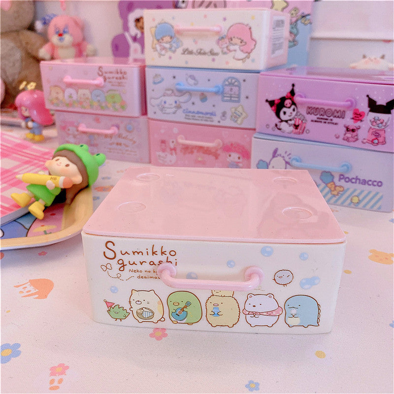 Kawaii Desktop Storage Boxes Cartoon Girl Cosmetic Storage Drawer