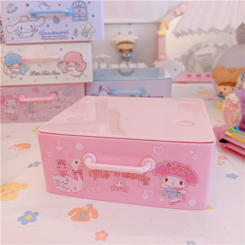 Kawaii Desktop Storage Boxes Cartoon Girl Cosmetic Storage Drawer