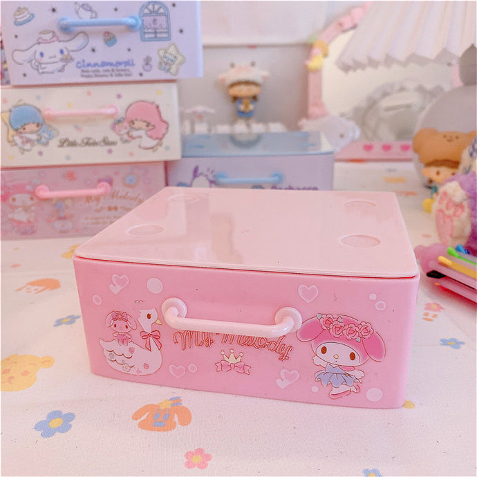 Kawaii Desktop Storage Boxes Cartoon Girl Cosmetic Storage Drawer