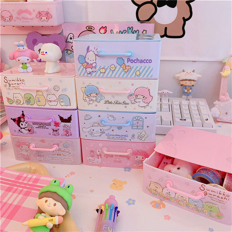 Kawaii Desktop Storage Boxes Cartoon Girl Cosmetic Storage Drawer
