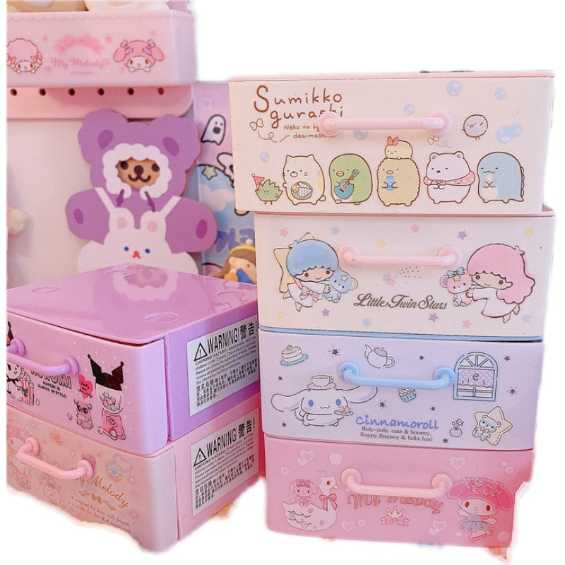 Kawaii Desktop Storage Boxes Cartoon Girl Cosmetic Storage Drawer