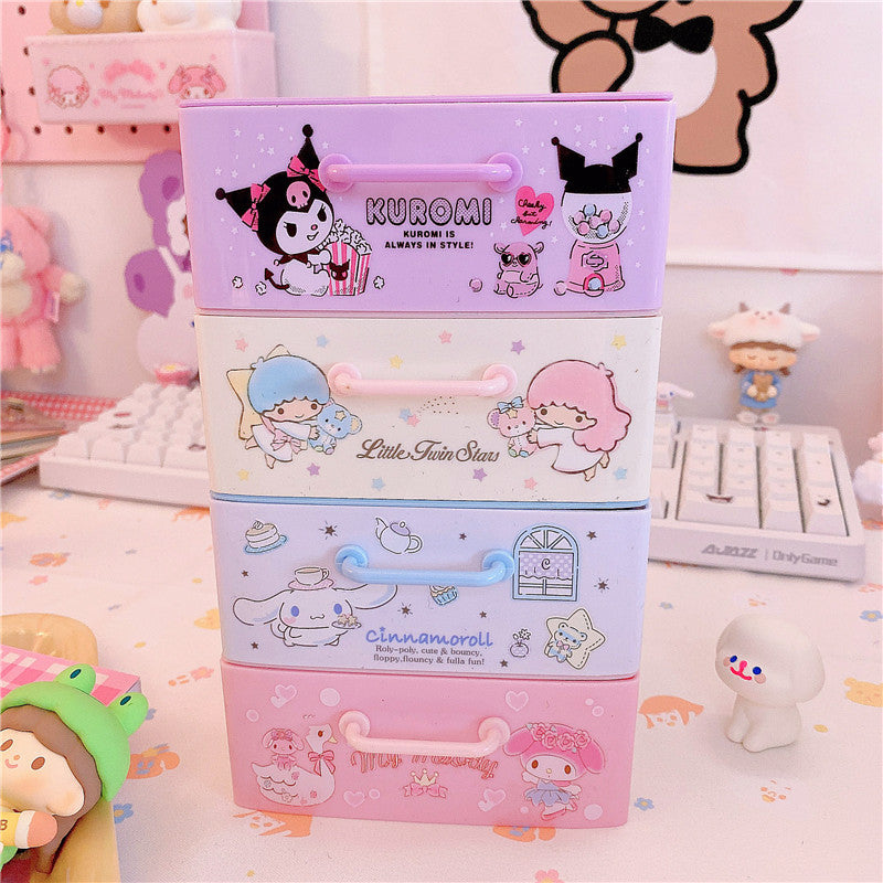 Kawaii Desktop Storage Boxes Cartoon Girl Cosmetic Storage Drawer