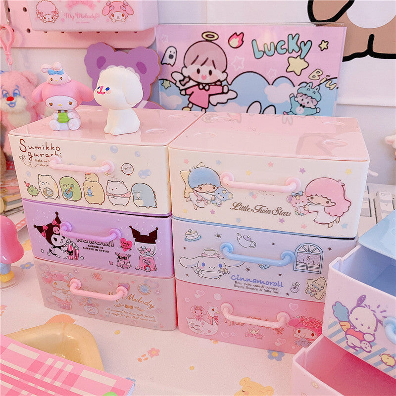 Kawaii Desktop Storage Boxes Cartoon Girl Cosmetic Storage Drawer