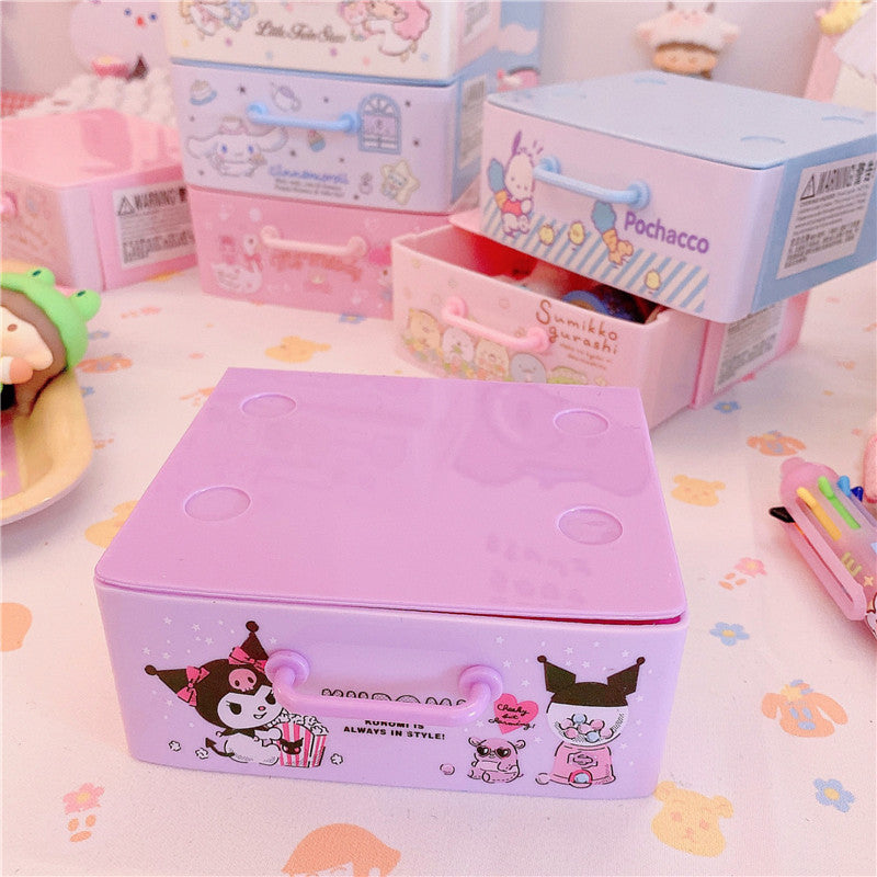 Kawaii Desktop Storage Boxes Cartoon Girl Cosmetic Storage Drawer