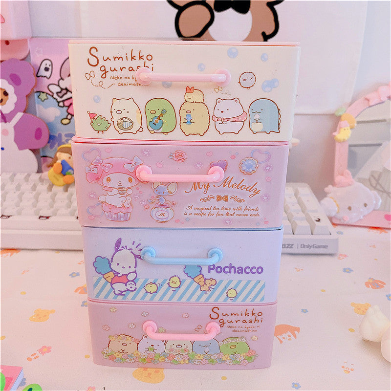Kawaii Desktop Storage Boxes Cartoon Girl Cosmetic Storage Drawer