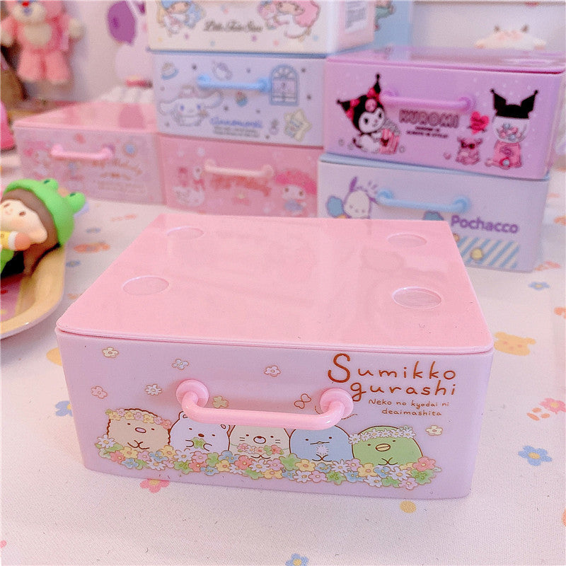 Kawaii Desktop Storage Boxes Cartoon Girl Cosmetic Storage Drawer