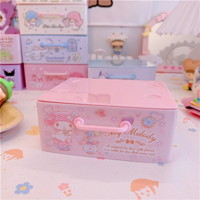Kawaii Desktop Storage Boxes Cartoon Girl Cosmetic Storage Drawer