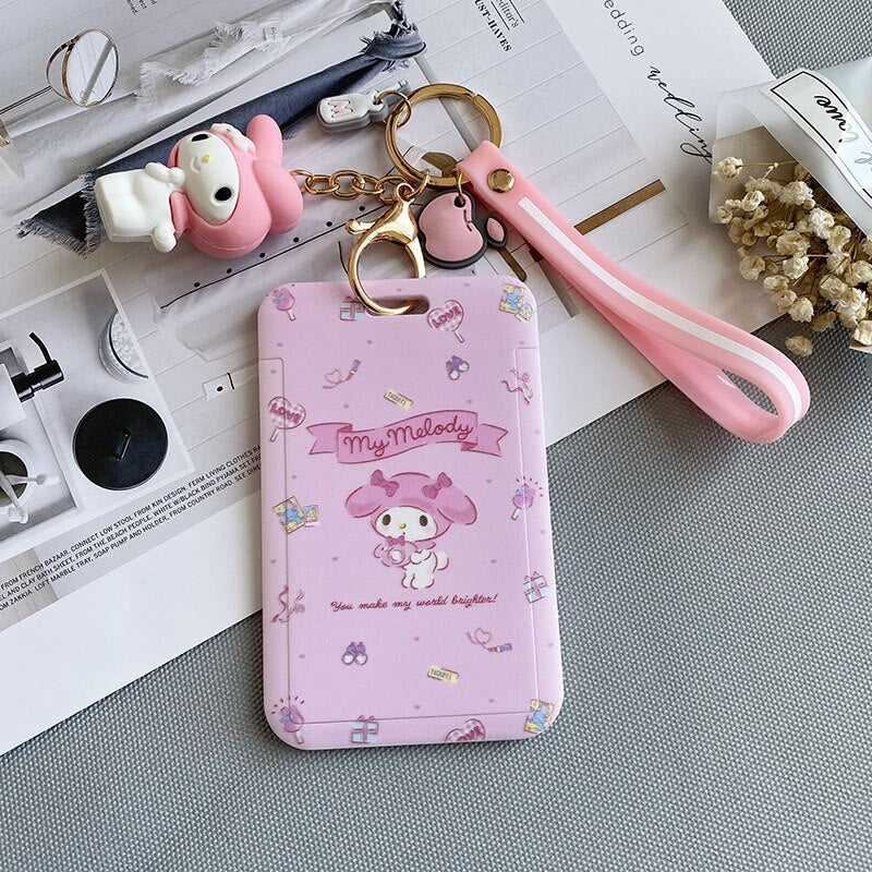 【buy 2 get 1 free】Kawaii  Keychain Cartoon Cat Sliding Card Holder
