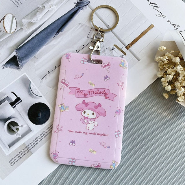【buy 2 get 1 free】Kawaii  Keychain Cartoon Cat Sliding Card Holder